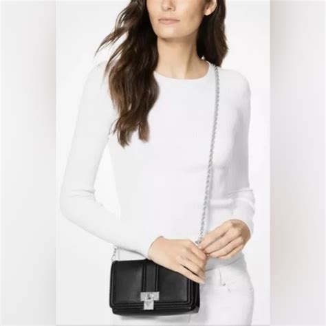 248 michael kors padlock chain crossbody handbag|NWT $248 Michael Kors Padlock Chain Crossbody Black Silver .